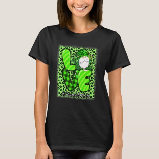 Liefde Counselor Life Leopard Shamrock Gnome St Pa T-shirt (Voorkant)