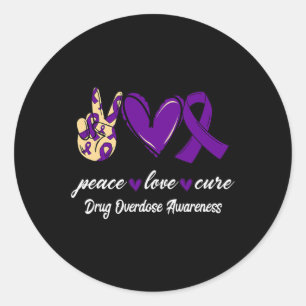 Liefde Cure Drug Overdosis Paarse Lint Awareness Ronde Sticker