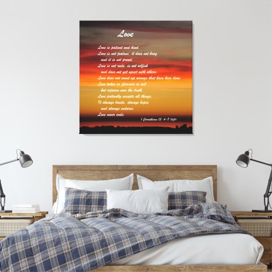 "Liefde" Custom Art Print met 1 Korintiërs 13: 4-8 (Insitu (Slaapkamer))