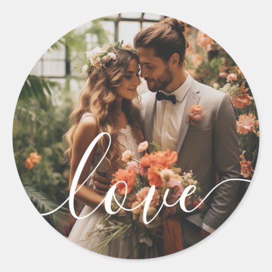 'Liefde' Custom koppel foto Ronde Sticker (Voorkant)