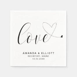 Liefde Cute Hart Zwart en Wit Typografie Huwelijk Servet