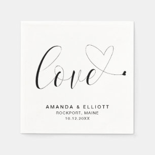 Liefde Cute Hart Zwart en Wit Typografie Huwelijk Servet