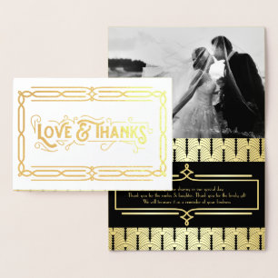 Liefde & Dank Art Deco Trouwdag Goud Zwart Foto Folie Kaarten