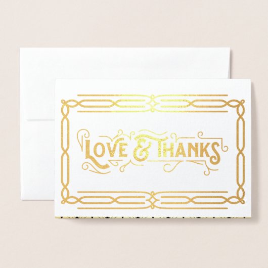 Liefde & Dank Art Deco Trouwdag Goud Zwart Foto Folie Kaarten (Voorkant met envelop)