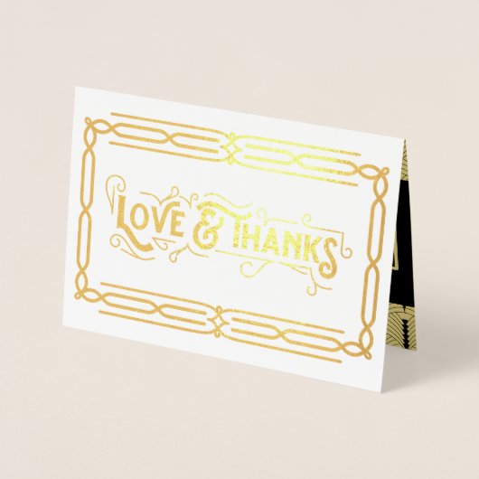 Liefde & Dank Art Deco Trouwdag Goud Zwart Foto Folie Kaarten (Voorkant)
