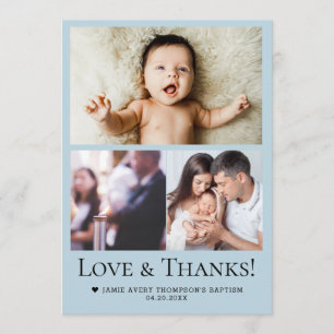 Liefde & Dank Baby Doop Fotocollage blauw Bedankkaart