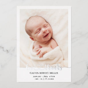 Liefde Dank Baby Geboorteaankondiging Fotokaart Folie Uitnodiging