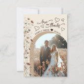 Liefde Dank Boho Wilde Bloemen Foto QR Code Trouwe Bedankkaart (Voorkant)