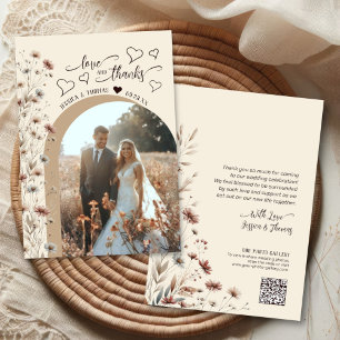 Liefde Dank Boho Wilde Bloemen Foto QR Code Trouwe Bedankkaart