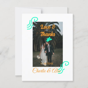 Liefde & dank bruidspaar foto modern oranje toevoe briefkaart