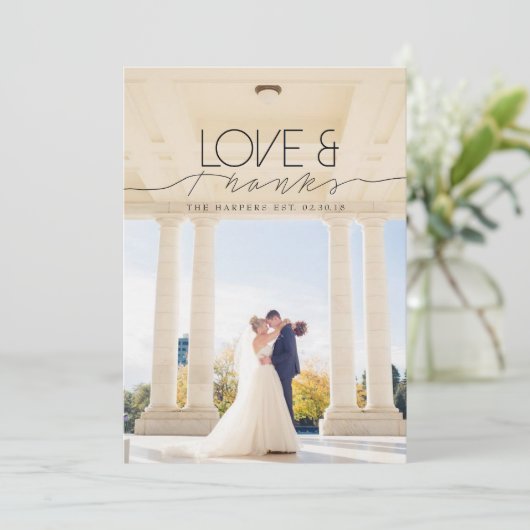 Liefde & Dank | Chic en Formeel Bedank Foto Bedankkaart (Staand voorkant)
