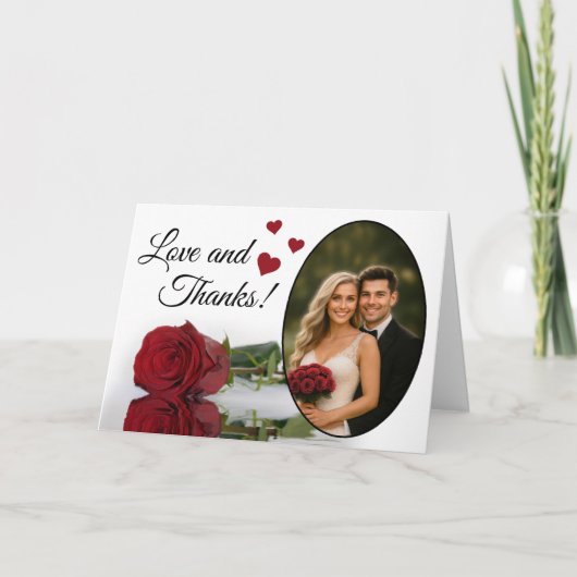 Liefde & Dank Elegante Rode Roos Romantische Trouw Bedankkaart (Voorkant)