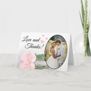 Liefde & Dank Elegante Roze Roos Bruiloft Bedankkaart