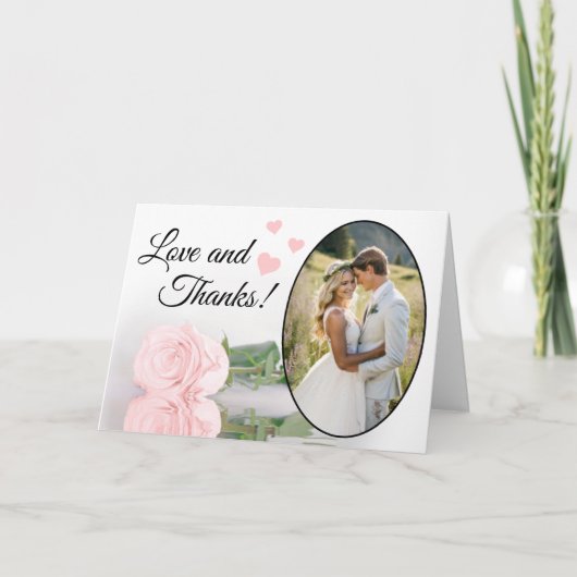 Liefde & Dank Elegante Roze Roos Bruiloft Bedankkaart (Voorkant)