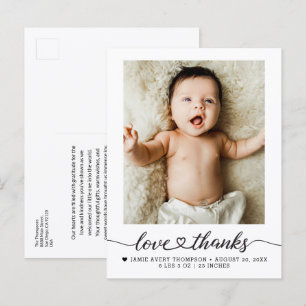 Liefde Dank hart script Baby Foto Geboorte Briefkaart