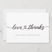 Liefde & Dank Hart Script Trouwfoto Modern Bedankkaart (Voorkant)