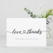 Liefde & Dank Hart Script Trouwfoto Modern Bedankkaart (Staand voorkant)
