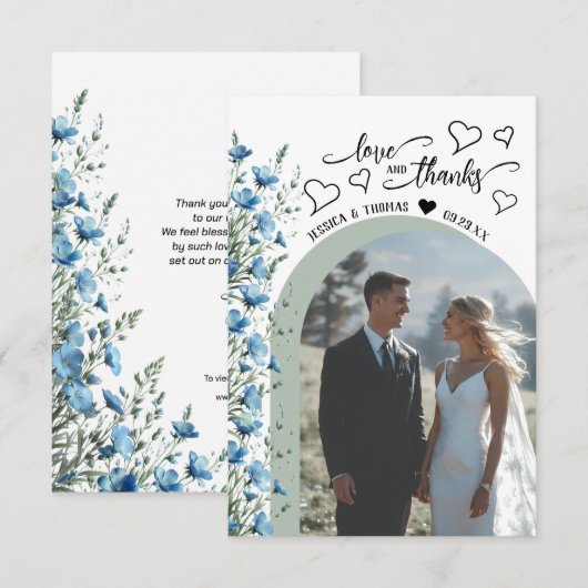 Liefde Dank Je Blauwe Wilde Bloemen Foto QR Code T Bedankkaart (Voorkant / Achterkant)