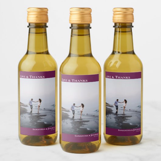 Liefde Dank Magenta Pruim Eenvoudige Trouwfoto Min Wijn Etiket (Flessen)