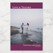 Liefde Dank Magenta Pruim Eenvoudige Trouwfoto Min Wijn Etiket (Enkel label)