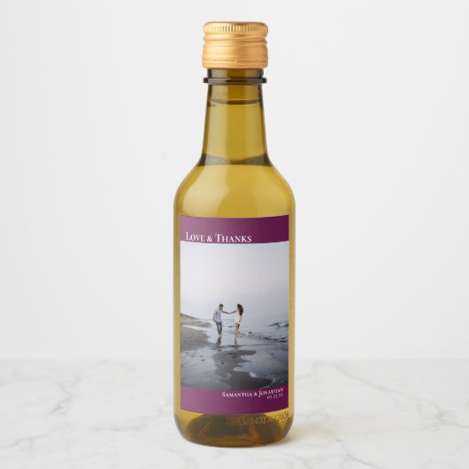 Liefde Dank Magenta Pruim Eenvoudige Trouwfoto Min Wijn Etiket (Voorkant)