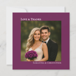 Liefde & Dank Magenta Pruim Trouwfoto Dank Je Wel Notitiekaartje