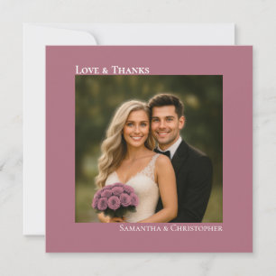 Liefde & Dank Minimal Stof Roze Huwelijksfoto Notitiekaartje