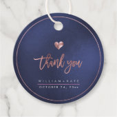 Liefde + Dank, Nep Roze Goud+Iridescent Navy Bedankjes Labels (Voorkant)