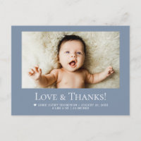 Liefde & Dank Stofblauw 1 Baby Foto aankondiging