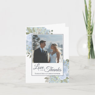 Liefde & Dank Stofblauwe Rozen Huwelijksfoto Bedankkaart