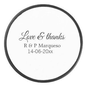 Liefde & dank toevoegen koppel naam bruiloft toevo hockey puck