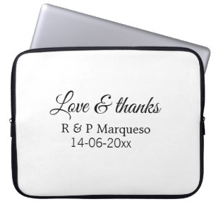 Liefde & dank toevoegen koppel naam bruiloft toevo laptop sleeve