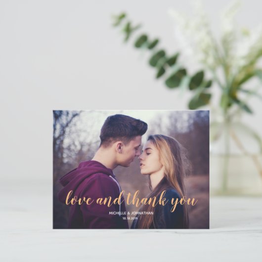 Liefde & dank u -Trouwfoto dank u briefkaart (Staand voorkant)