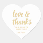 Liefde & Dank Wit & Goud Eenvoudig Elegant Schrift Hart Sticker (Voorkant)