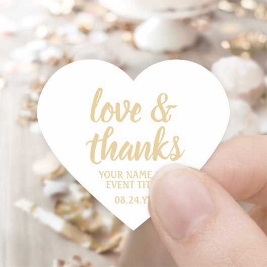 Liefde & Dank Wit & Goud Eenvoudig Elegant Schrift Hart Sticker