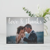 LIEFDE & DANK | Zwart & Wit 3 Foto Huwelijk Bedankkaart (Staand voorkant)
