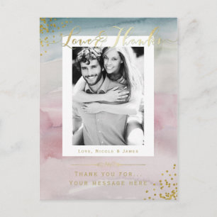 Liefde & Dankbaarheid Glam Waterverf Goud Bedankt  Briefkaart