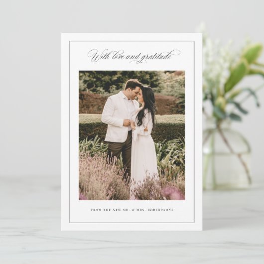 Liefde & Dankbaarheid, Minimale bruiloft Dank u ka Bedankkaart (Staand voorkant)