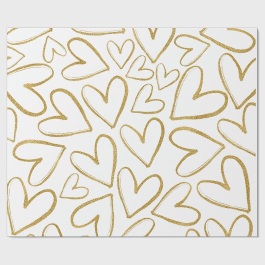 Liefde Delicate Gouden Glitter Harten Wit Cadeaupapier (Vlak)