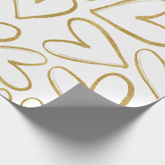 Liefde Delicate Gouden Glitter Harten Wit Cadeaupapier (Hoek)
