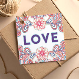 Liefde design met paarse bloemen en zirls bedankjes labels