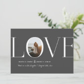 Liefde donkergrijs foto save the date (Staand voorkant)