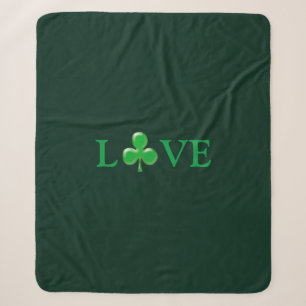 Liefde donkergroene Ierse klaver Shamrock leuke mo Sherpa Deken