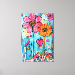 *~* LIEFDE Doodle – Kleurrijke Whimsische Bloem Ku Canvas Afdruk