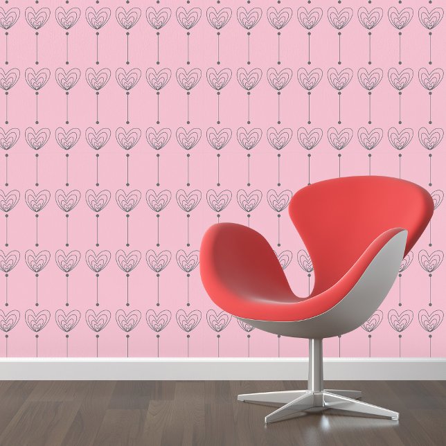Liefde Doodles: Roze & Grijze Harten Peel en Stick Behang (Love Doodles: Pink & Grey Hearts Peel and Stick Wallpaper)
