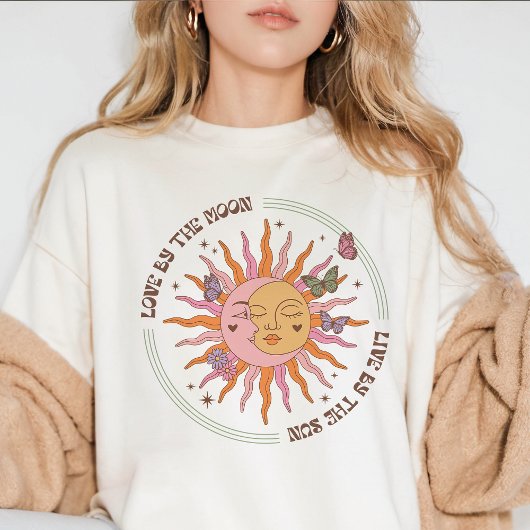 Liefde door de maan Retro Boho Sun Tri-Blend Shirt