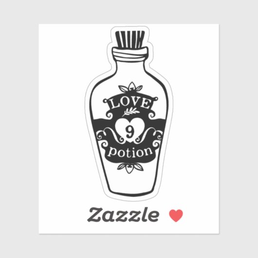 Liefde drank 9 flesje  zwart-wit sticker (Vel)