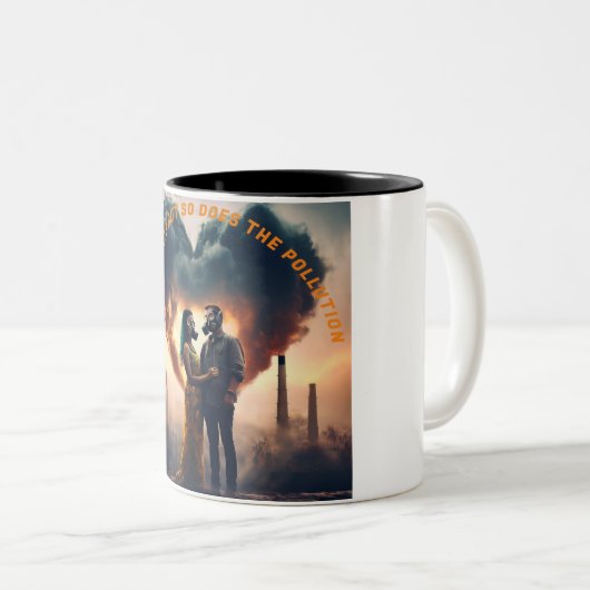 Liefde drijft, maar de vervuiling ook tweekleurige koffiemok (Voorkant rechts)