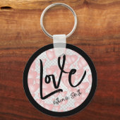 Liefde - drijvende roze Valentijn harten - Jouw na Sleutelhanger (Voorkant)