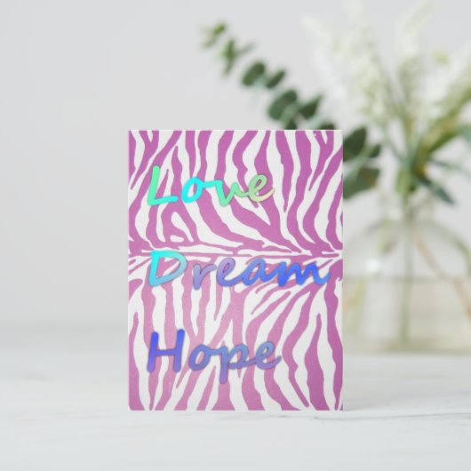 Liefde, Droom, Hoop Zebra Print Briefkaart (Staand voorkant)